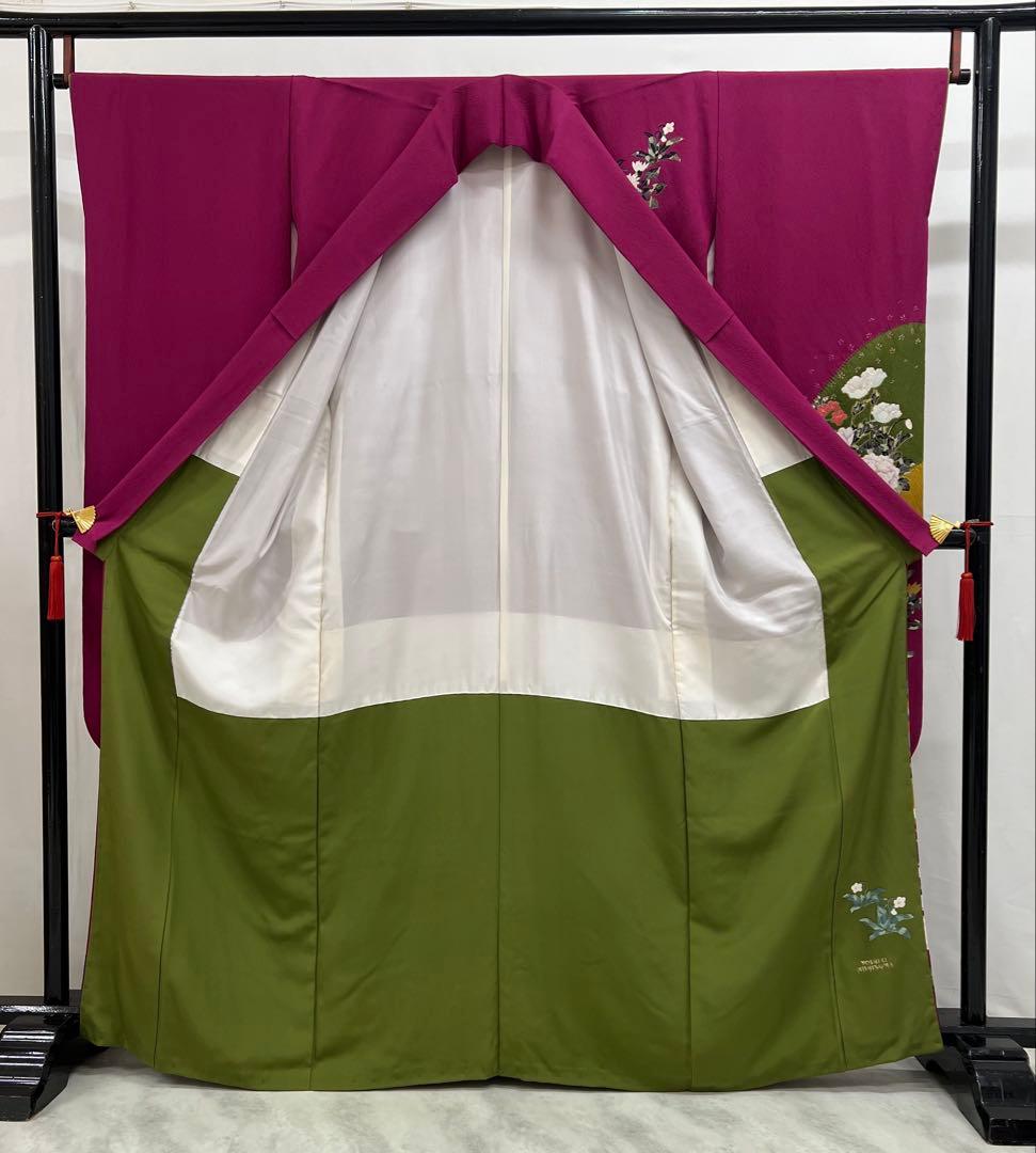 振り袖　フルセット　長襦袢　金彩加工　成人式　草花　作家物　ガード加工　676