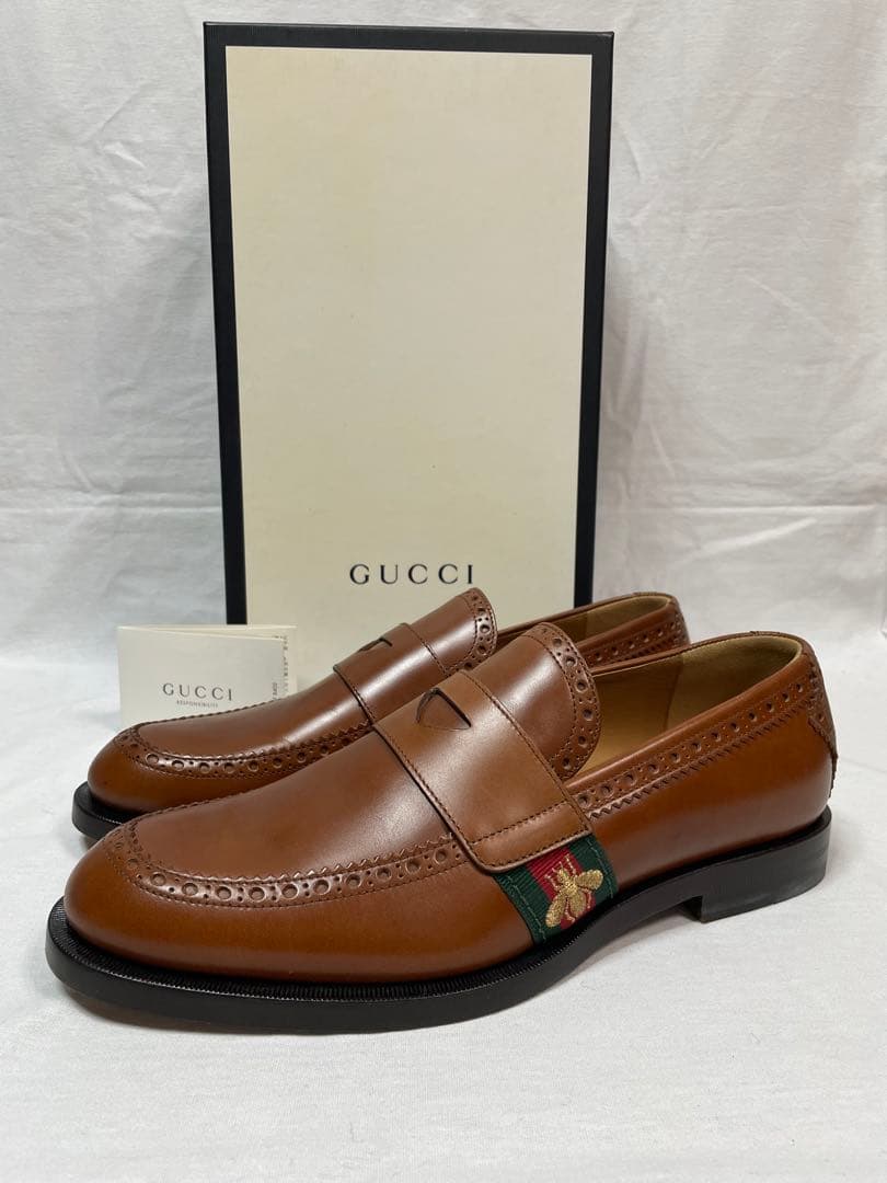 2D110 GUCCI グッチ レザーローファー ライトブラウン 26.0cm