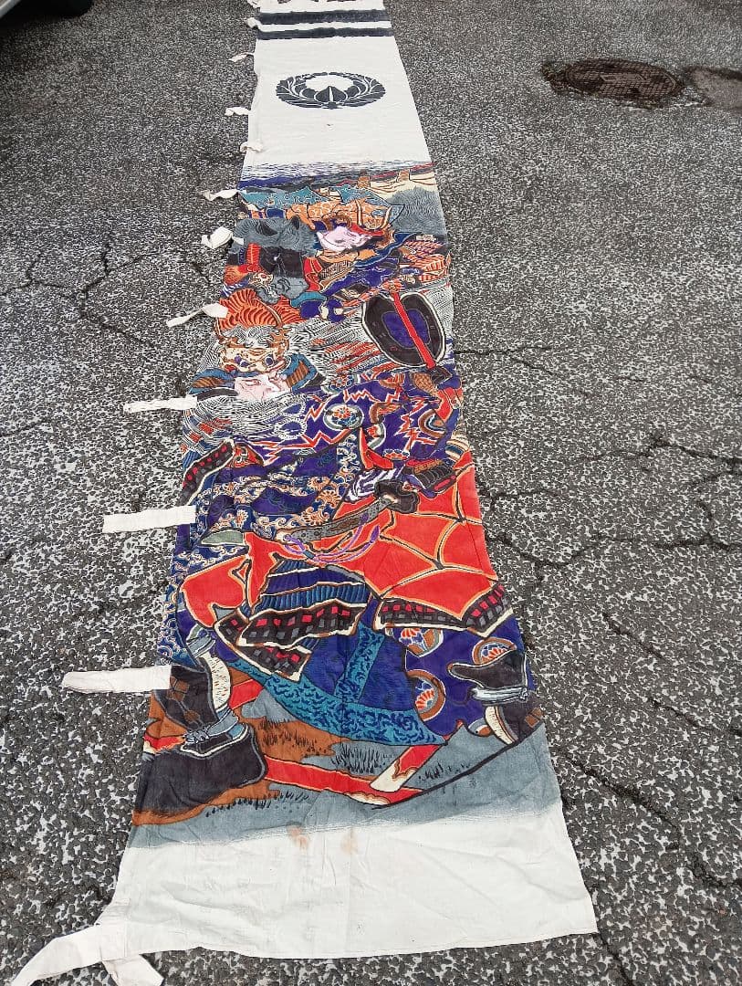 ミ*ミ様 武者絵　武将　侍のぼり旗　戦国時代　着物　綿　江戸　明治　手書き　古布