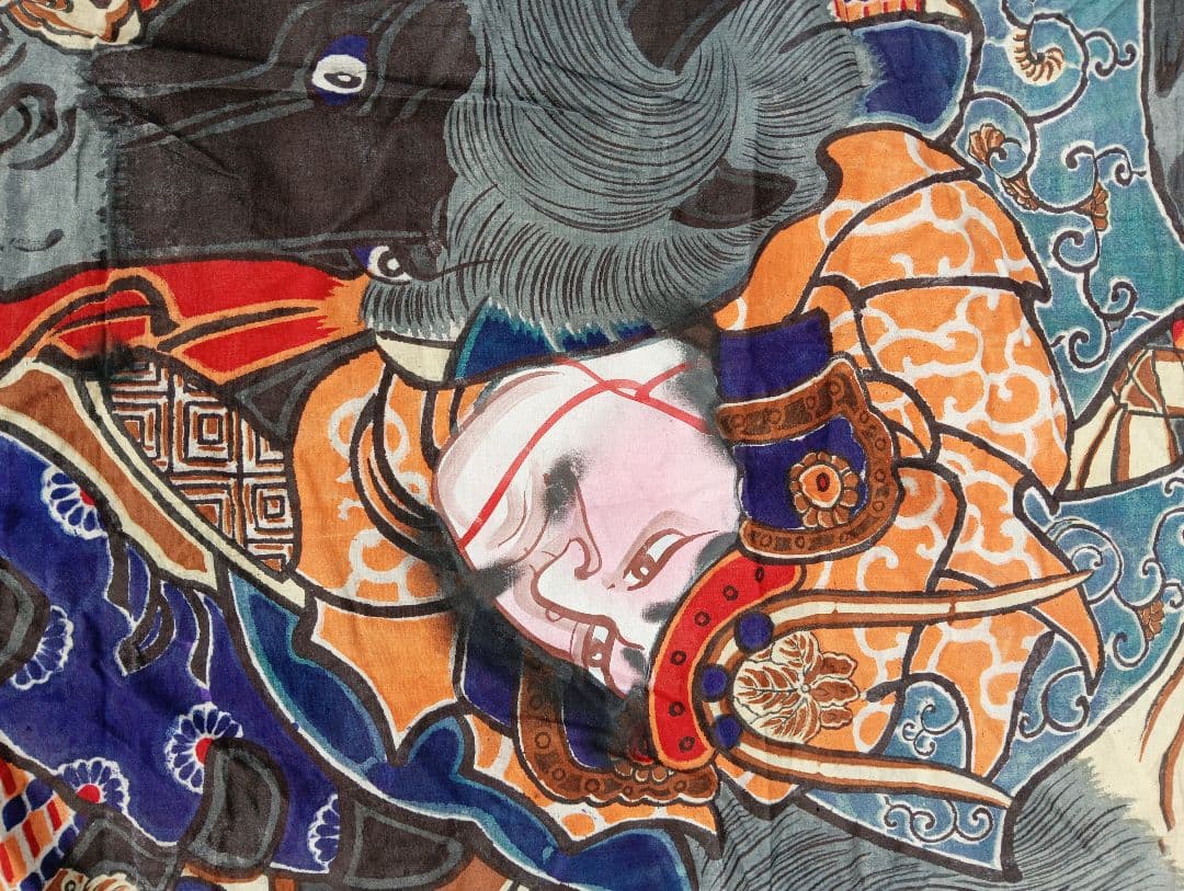 ミ*ミ様 武者絵　武将　侍のぼり旗　戦国時代　着物　綿　江戸　明治　手書き　古布