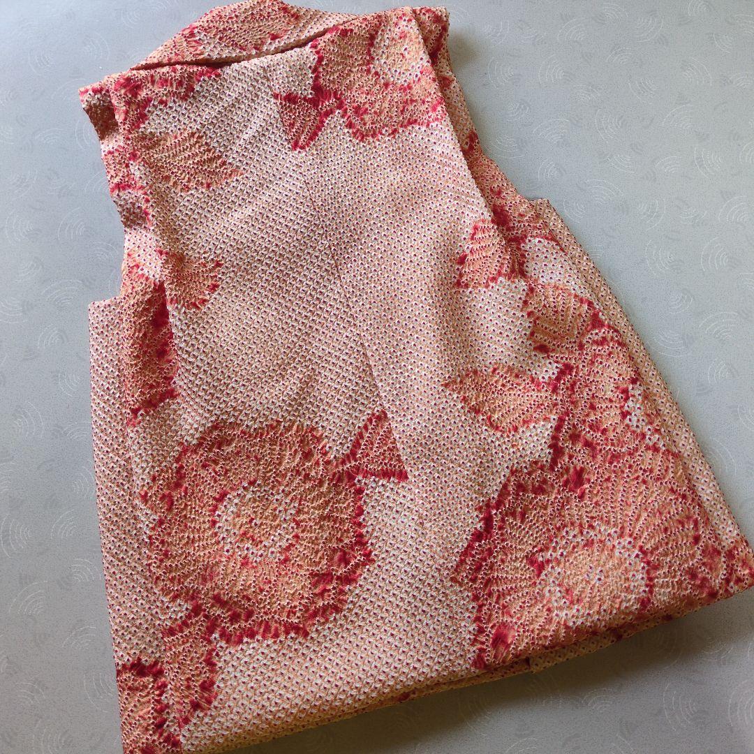 七五三３歳正絹総絞りの被布（薄いオレンジ色）中綿無し