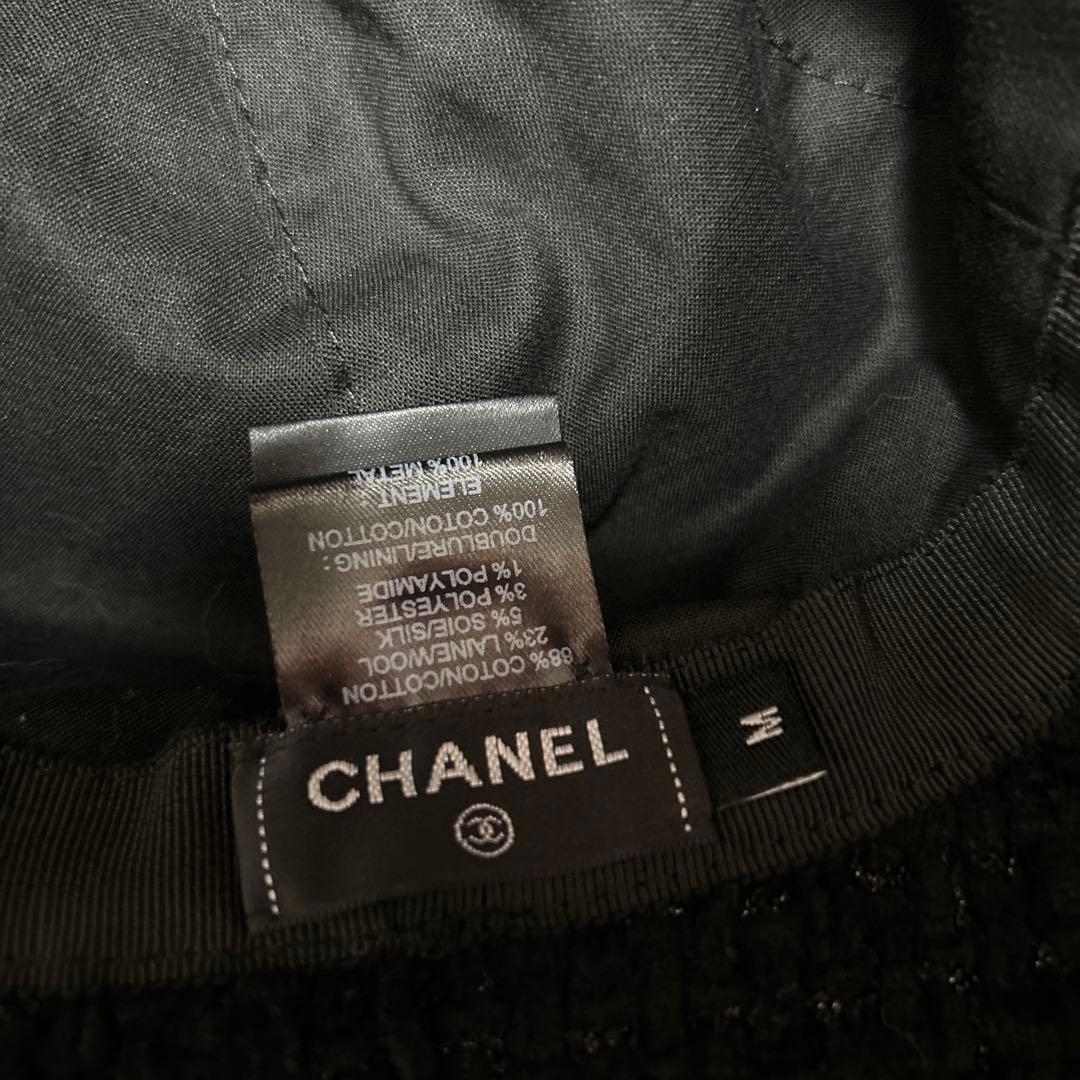 CHANEL ツイード帽子ブラック ハット