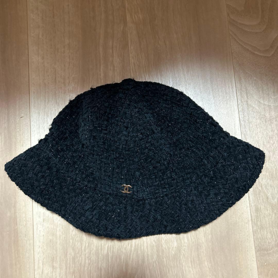 CHANEL ツイード帽子ブラック ハット