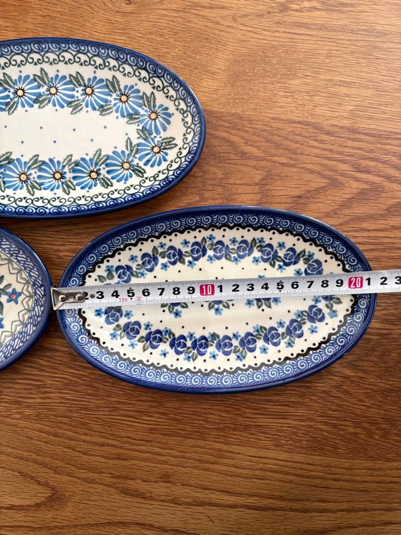 ポーランド食器　青い花柄のオーバル皿 3枚セット
