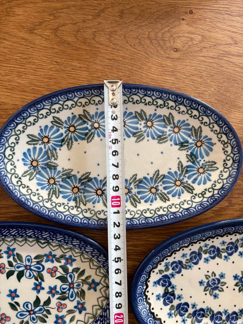 ポーランド食器　青い花柄のオーバル皿 3枚セット