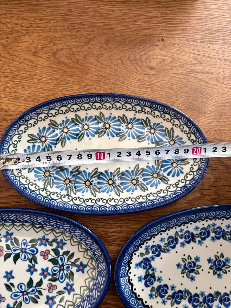 ポーランド食器　青い花柄のオーバル皿 3枚セット