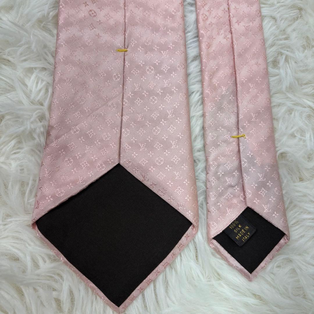 LV ルイヴィトン モノグラム ジャガード 現行 シルク ネクタイ ピンク