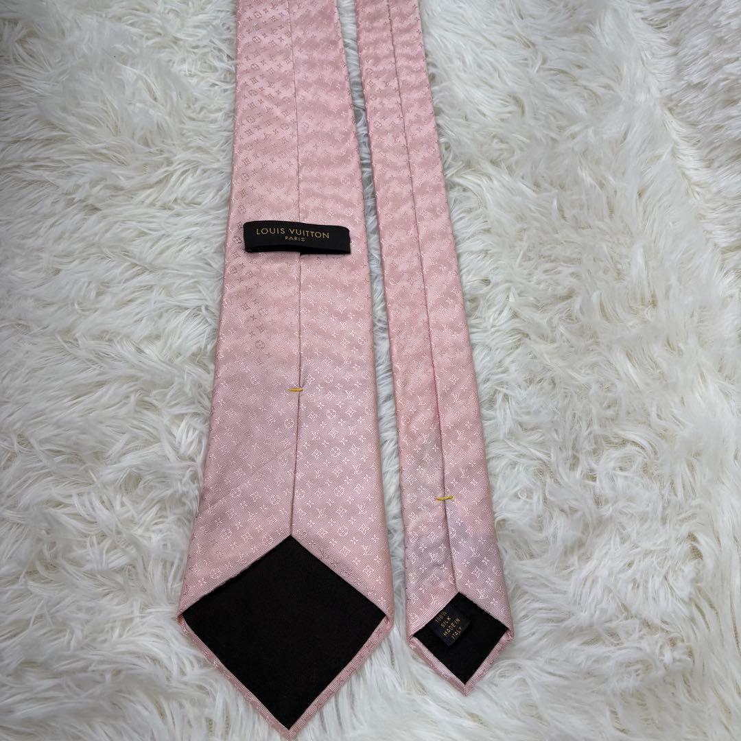 LV ルイヴィトン モノグラム ジャガード 現行 シルク ネクタイ ピンク