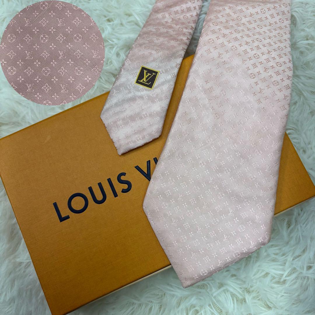 LV ルイヴィトン モノグラム ジャガード 現行 シルク ネクタイ ピンク