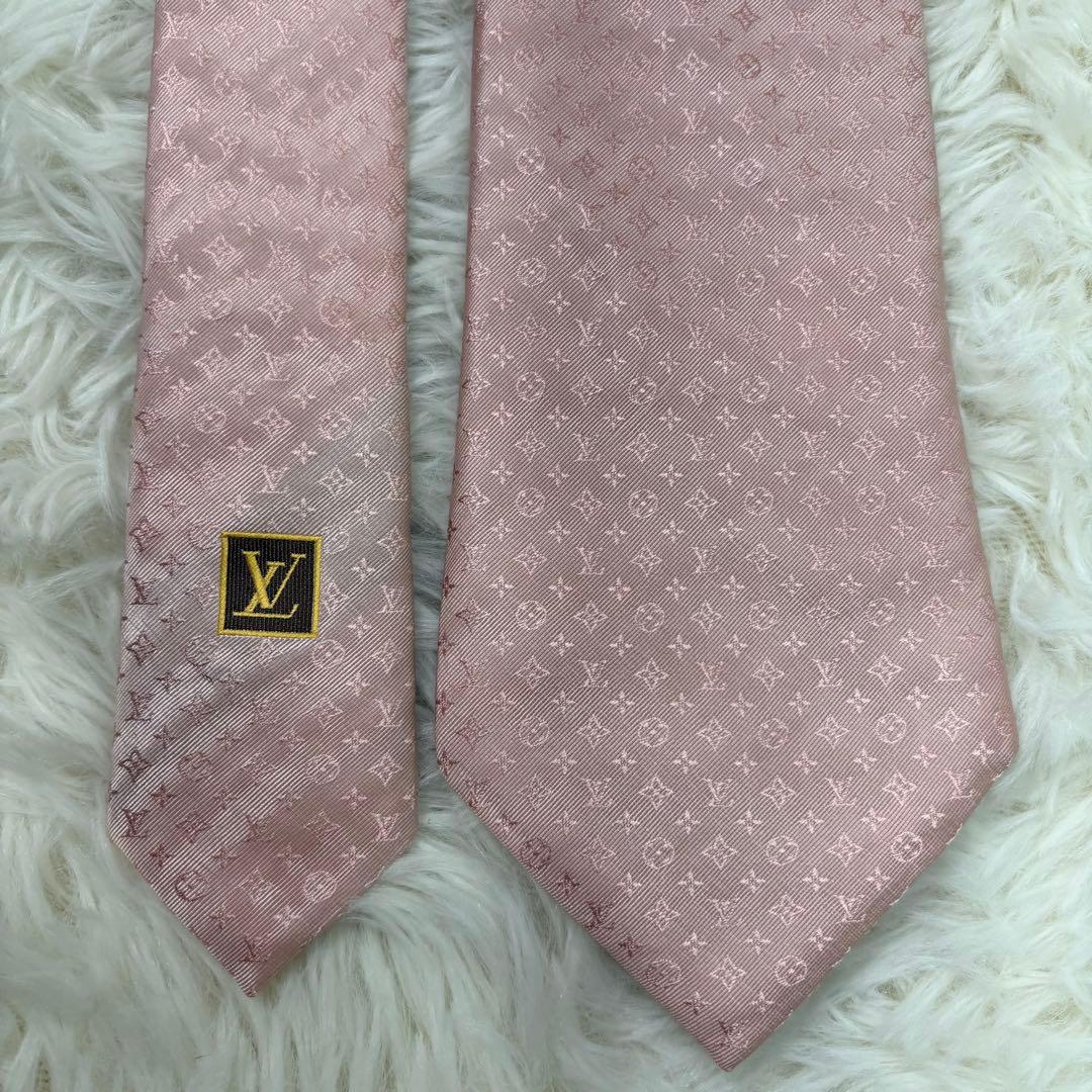 LV ルイヴィトン モノグラム ジャガード 現行 シルク ネクタイ ピンク