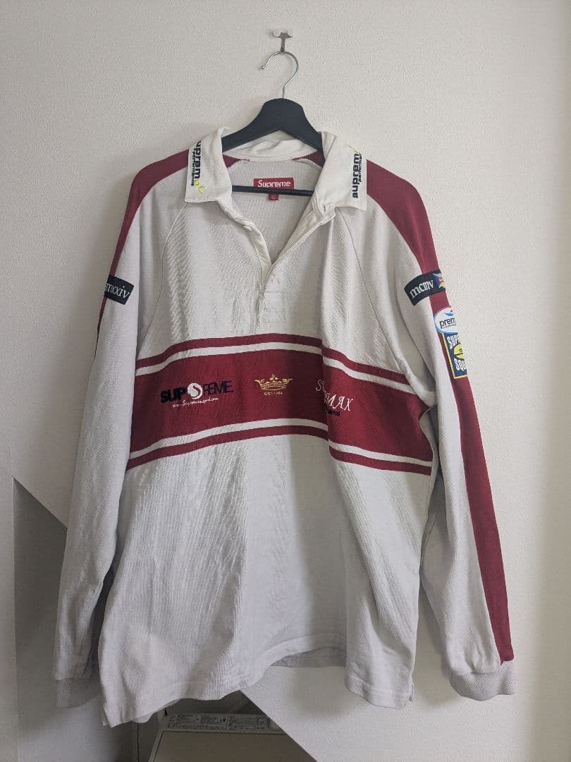 SUPREME 24/FW ラグビーシャツ XL ホワイト/レッド
