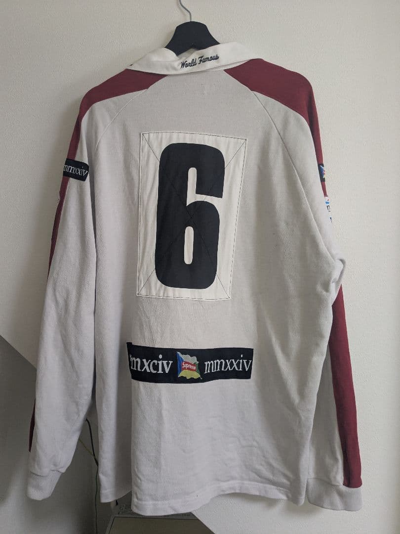 SUPREME 24/FW ラグビーシャツ XL ホワイト/レッド