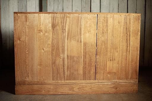 古い前面ガラスの引き出し4段　カトラリー収納　食器棚　収納棚　古家具