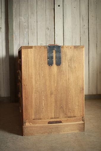 古い前面ガラスの引き出し4段　カトラリー収納　食器棚　収納棚　古家具