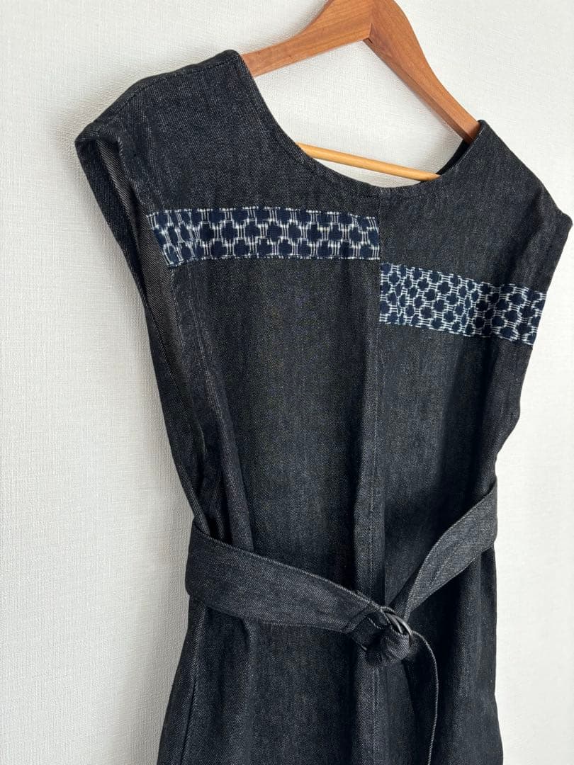 岡山デニム✖︎備後がすり　ジャンパースカートを作りました　ハンドメイド 赤耳