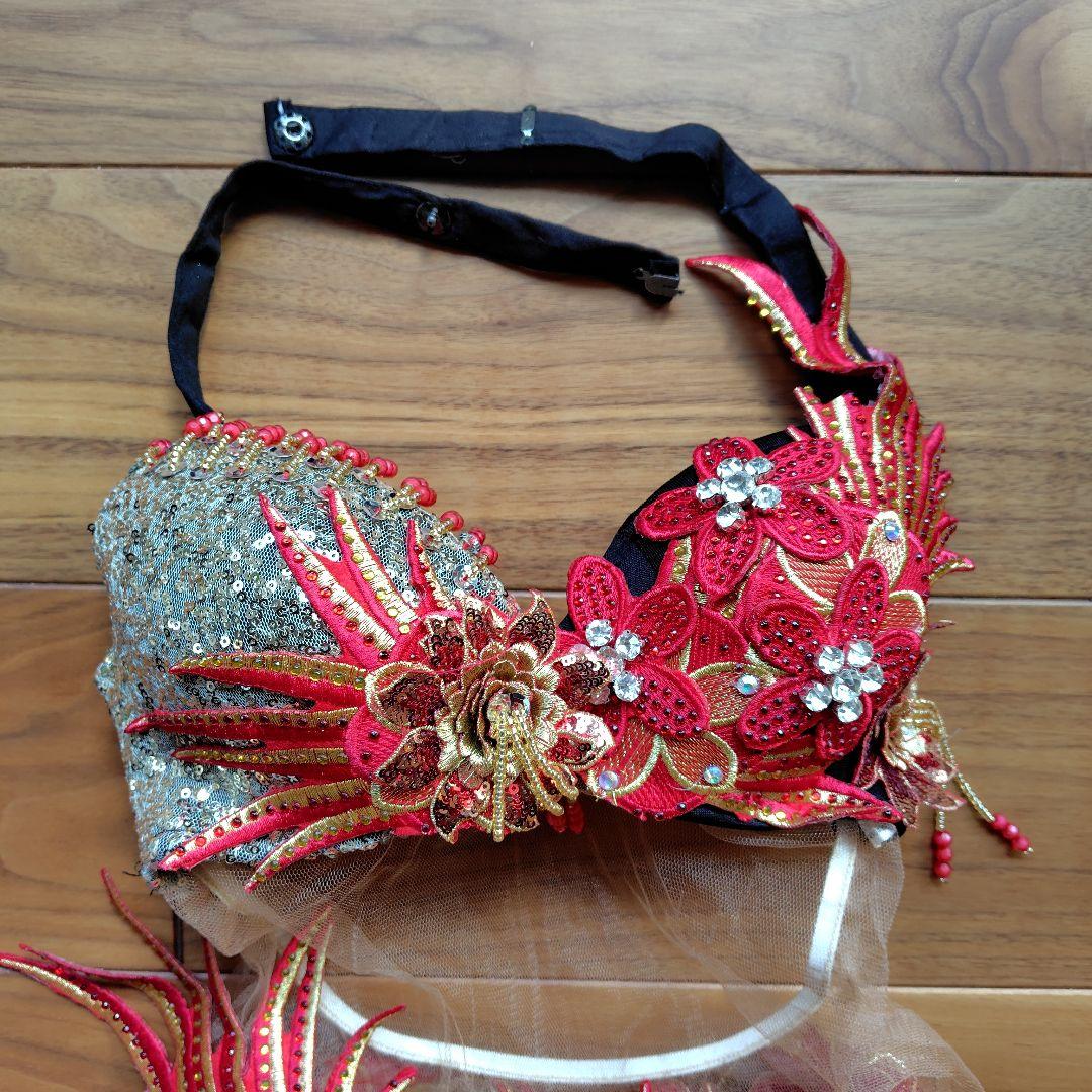 ベリーダンス衣装 赤/ゴールド【S〜Мサイズ】