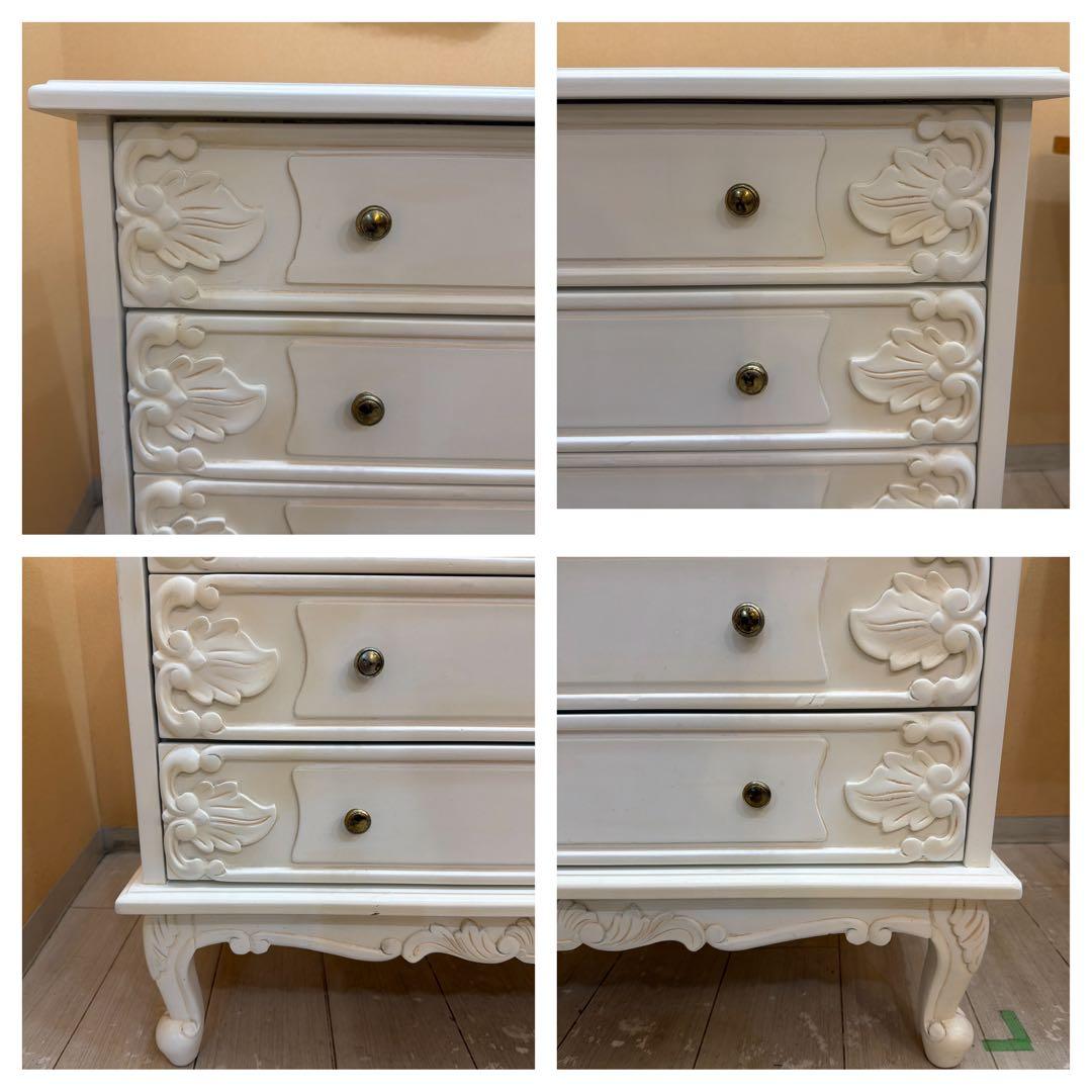 ロココ調 アンティーク風 猫脚 チェスト 4段 姫系 白家具