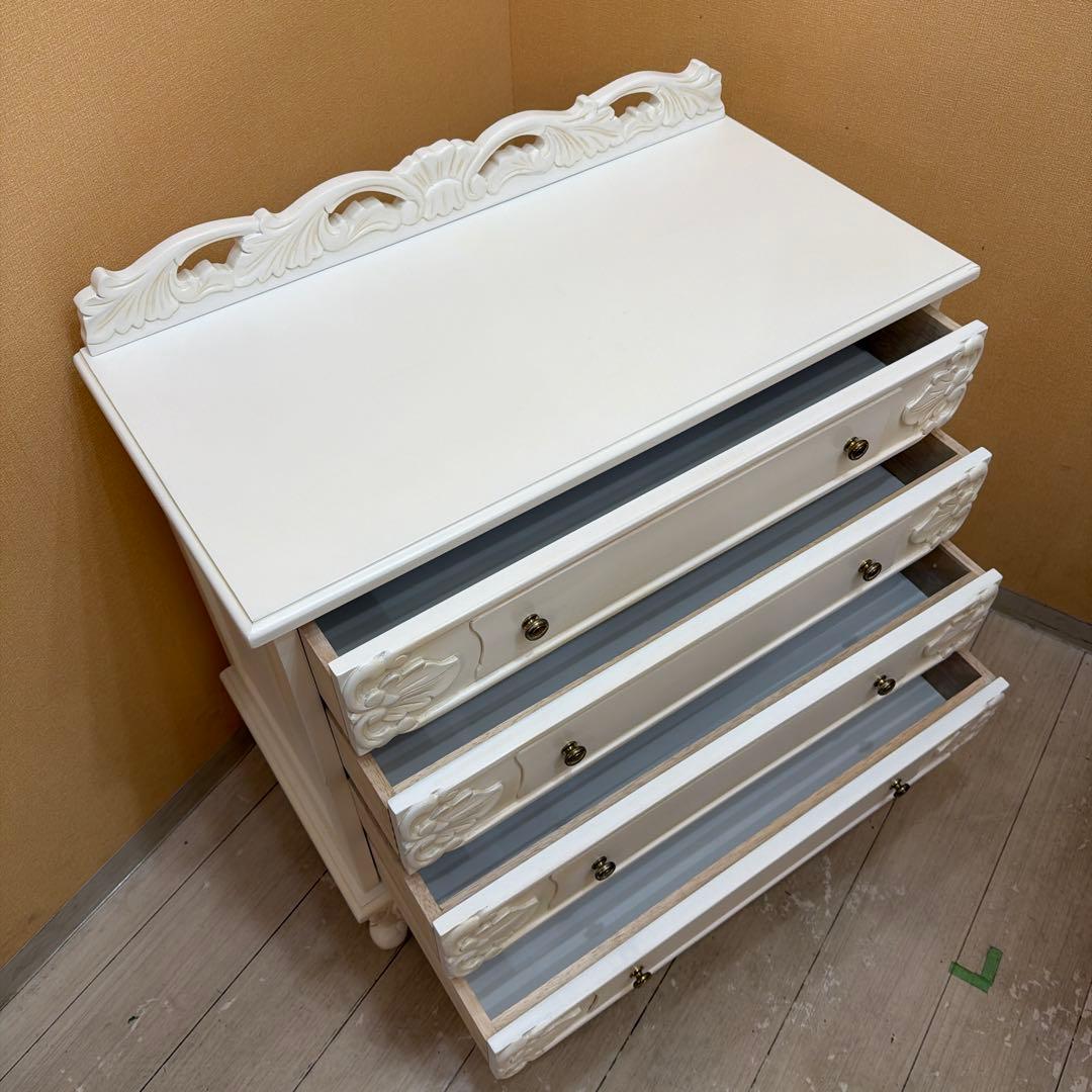 ロココ調 アンティーク風 猫脚 チェスト 4段 姫系 白家具