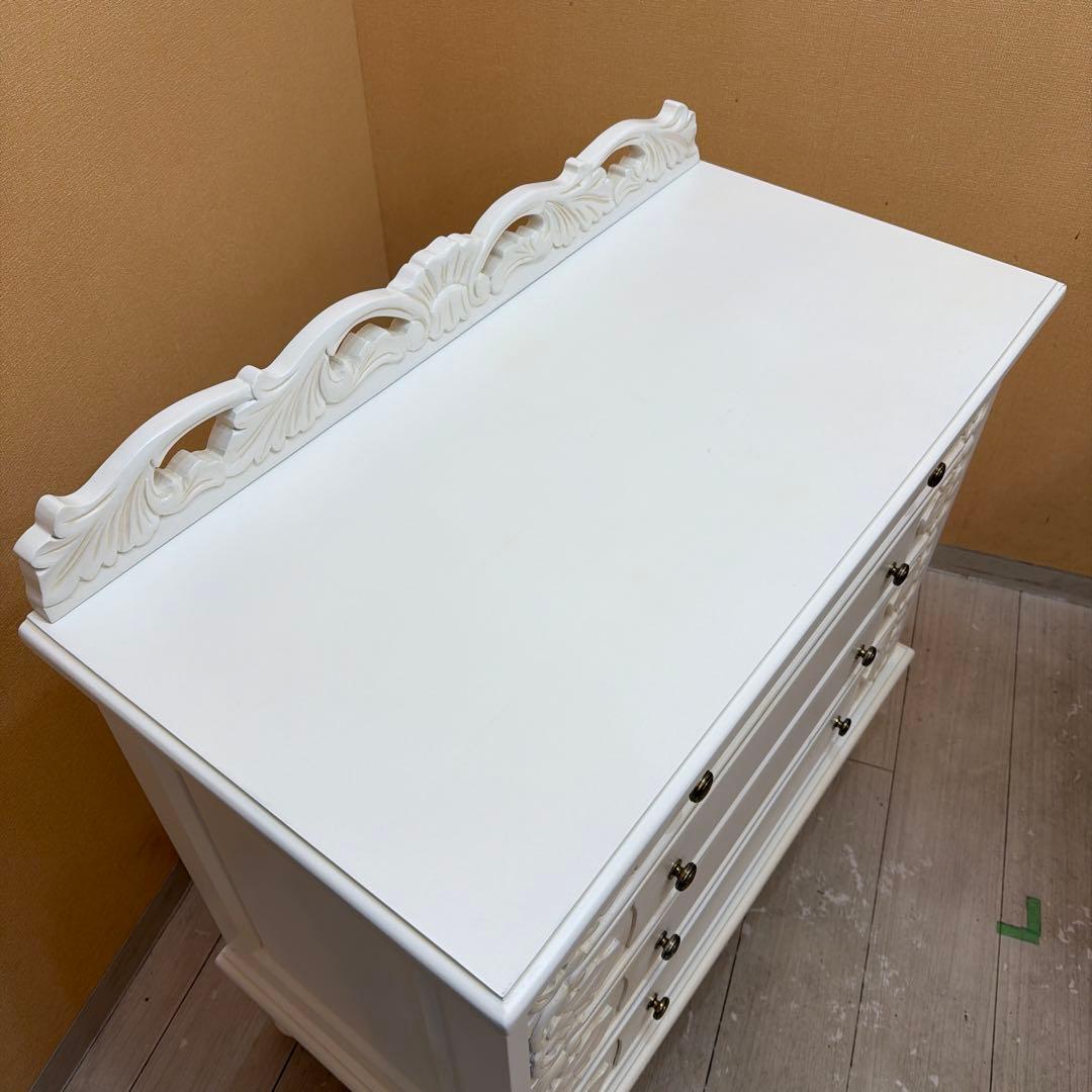 ロココ調 アンティーク風 猫脚 チェスト 4段 姫系 白家具