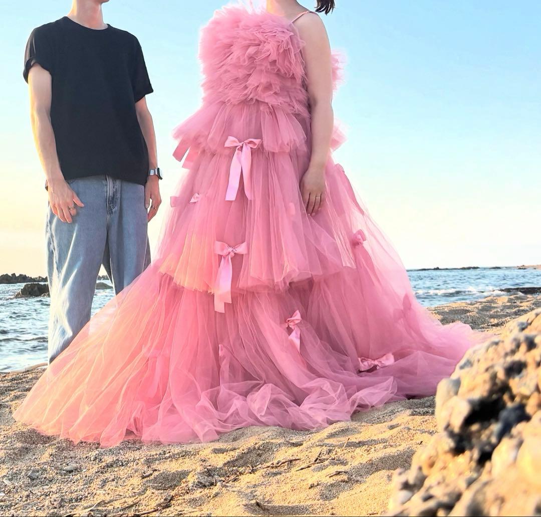 ピンク リボン　チュールドレス✳︎ウェディングドレス✳︎KIYOKO HATA風