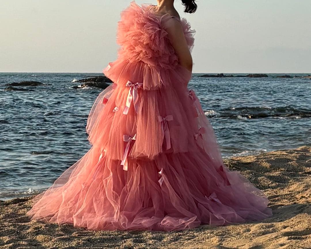 ピンク リボン　チュールドレス✳︎ウェディングドレス✳︎KIYOKO HATA風