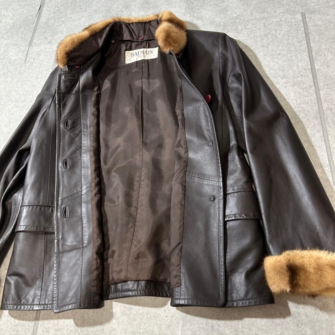 90s BALMAIN バルマン2WAY 羊革　ミンクファー　レザージャケット