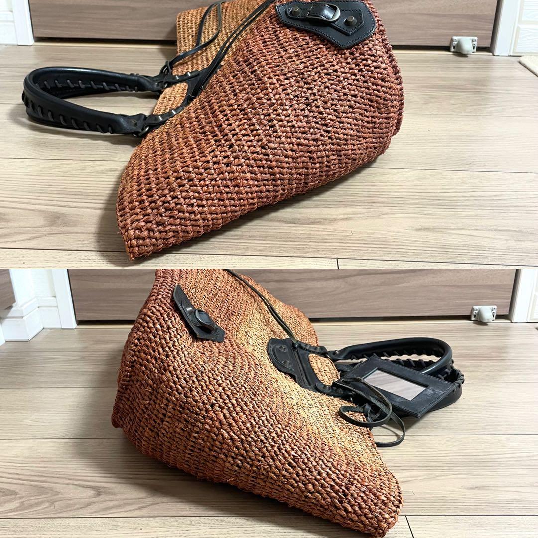 バレンシアガ　カゴバッグ　トートバッグ　ラフィア　シティ　ミラー　編み込み