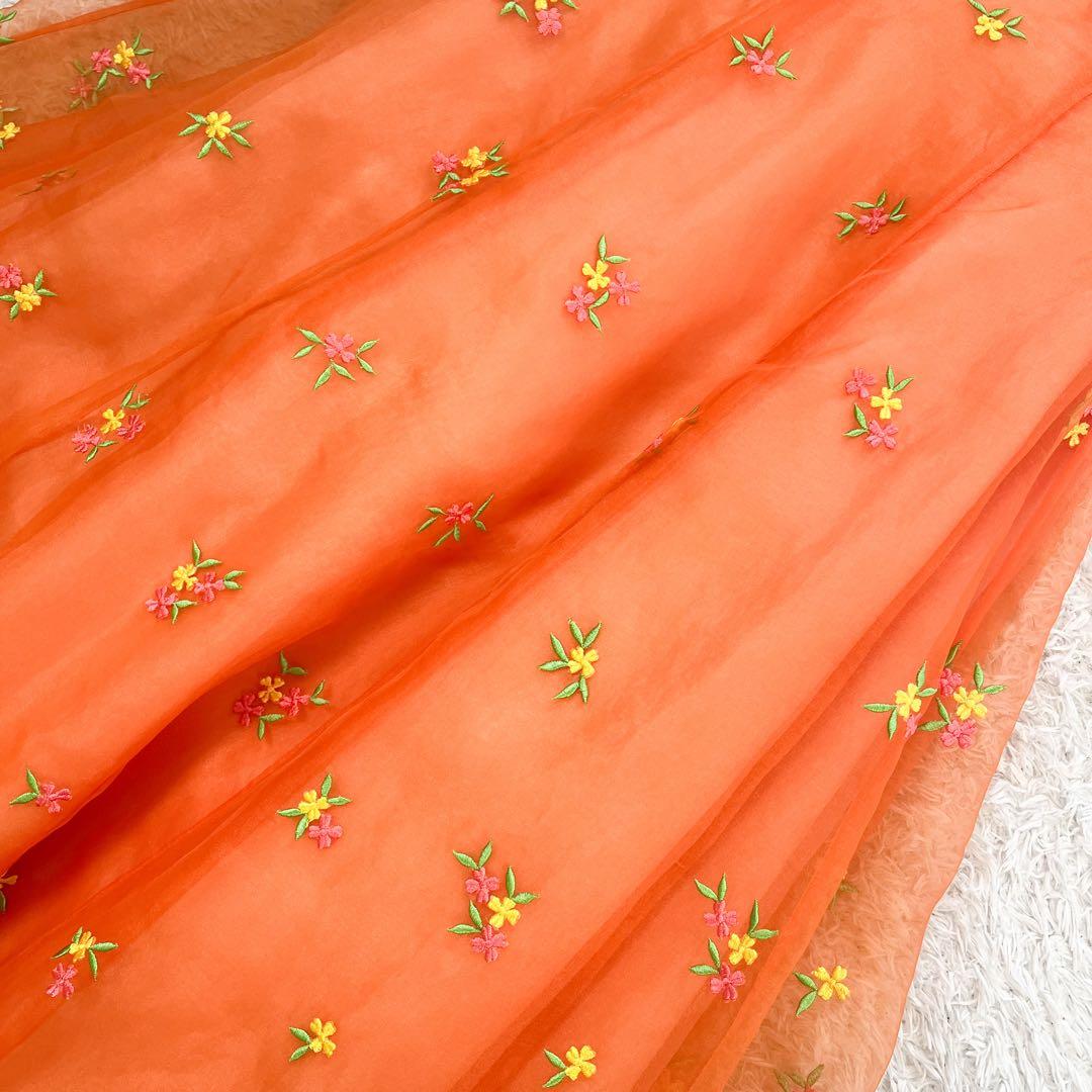 AIMER カラードレス カクテル 刺繍 花柄 フラワー　チュール オレンジ 9