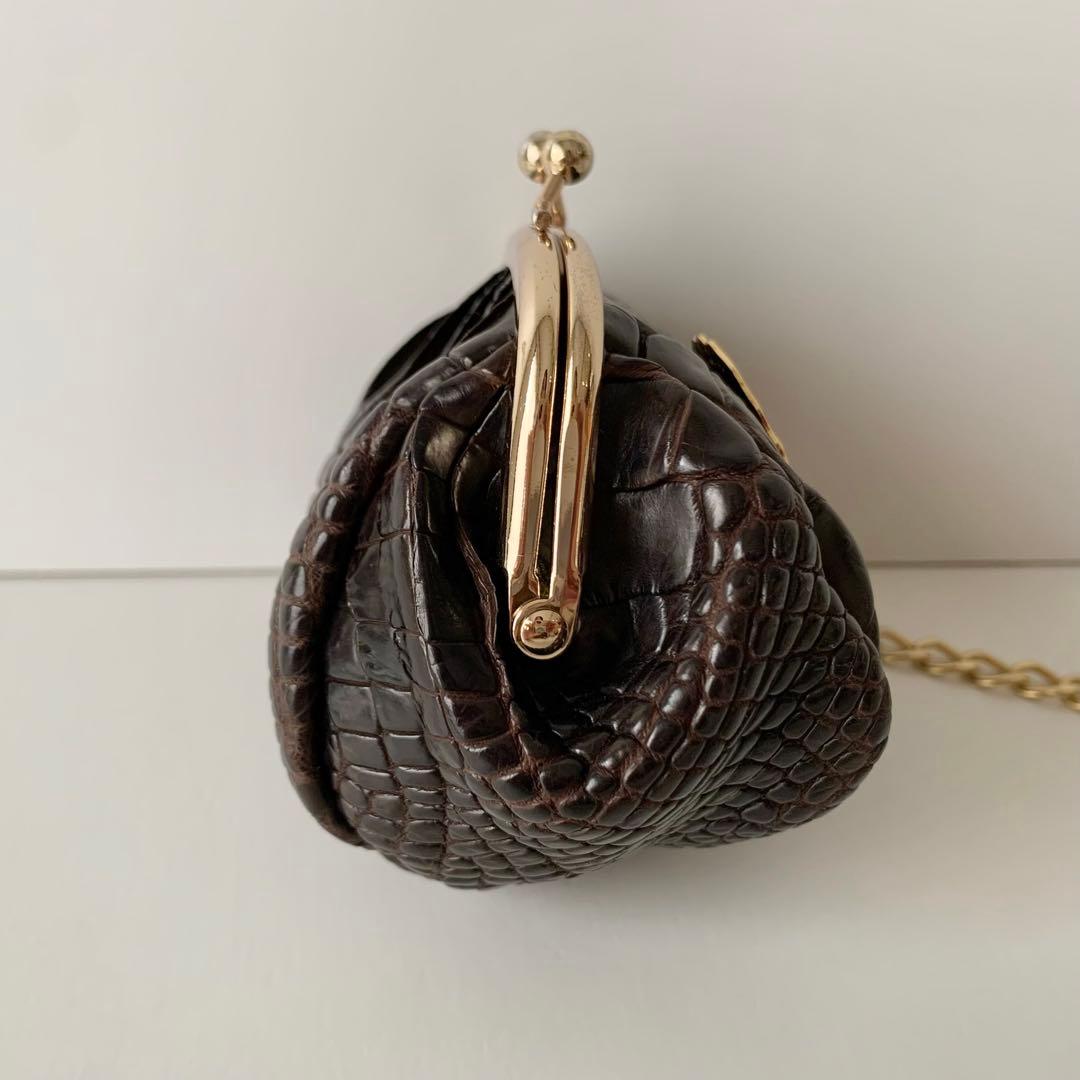 【A.D.M.J.】ケース　がま口　ポーチ　クロコ　ブラウン　ミニポーチ