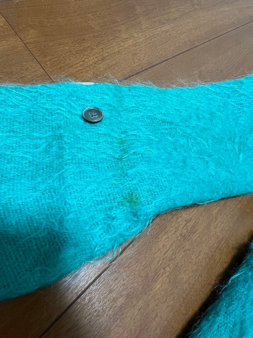 ターコイズ モヘア素材　ダッフルコート フード付き