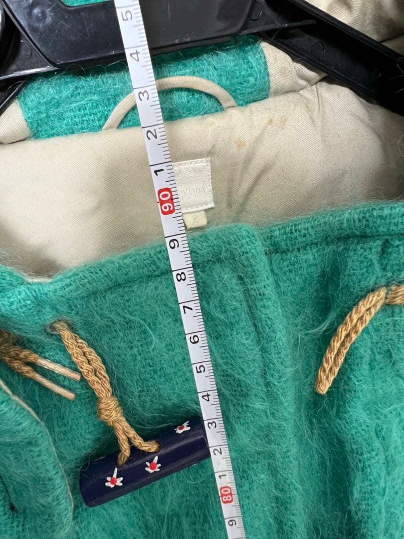 ターコイズ モヘア素材　ダッフルコート フード付き