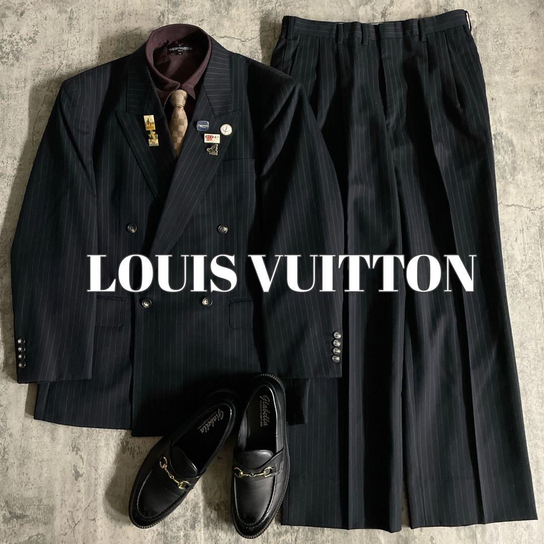 極美品 極上ウール ダブルスーツ× LOUIS VUITTON ダミエ柄ネクタイ