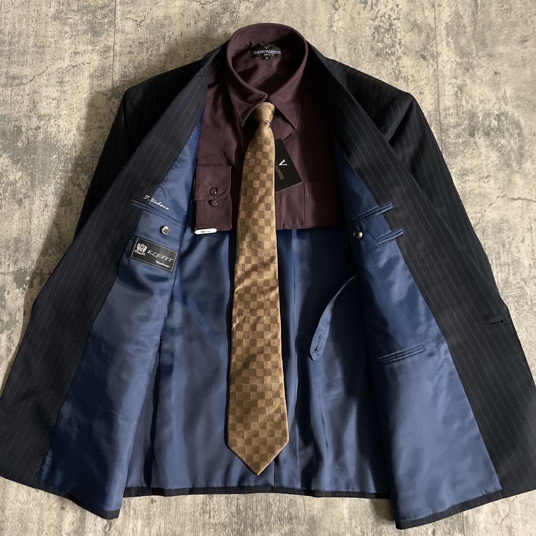 極美品 極上ウール ダブルスーツ× LOUIS VUITTON ダミエ柄ネクタイ