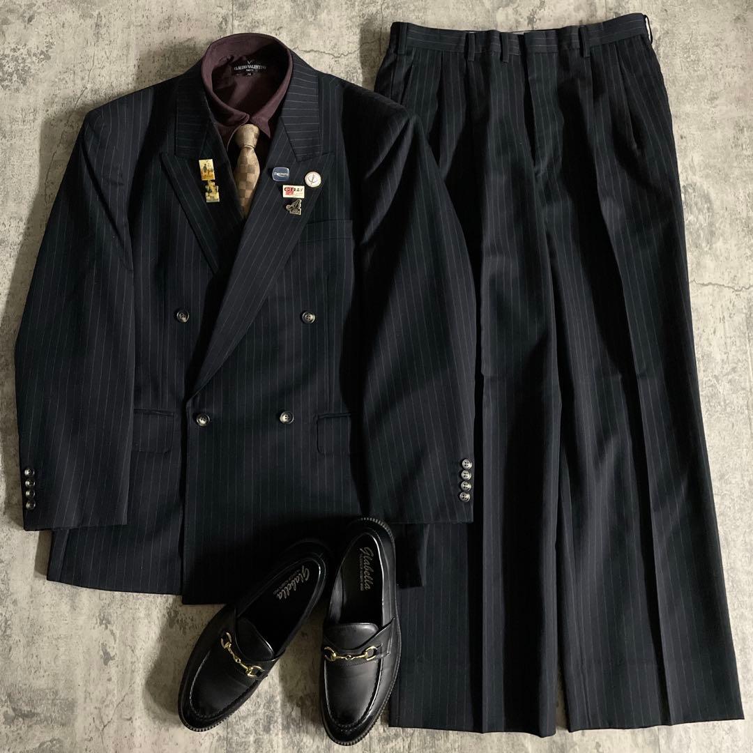 極美品 極上ウール ダブルスーツ× LOUIS VUITTON ダミエ柄ネクタイ