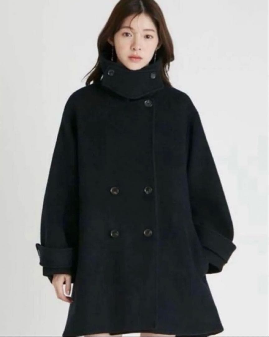 セルフォード　Aラインウールミドルコート ブラック