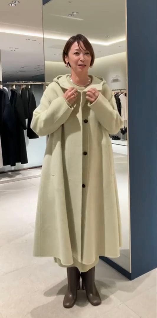 ebure メランジビーバー フーデットロングコート ライトイエロー