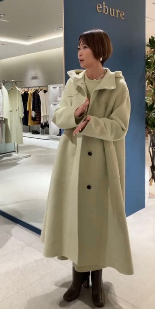 ebure メランジビーバー フーデットロングコート ライトイエロー