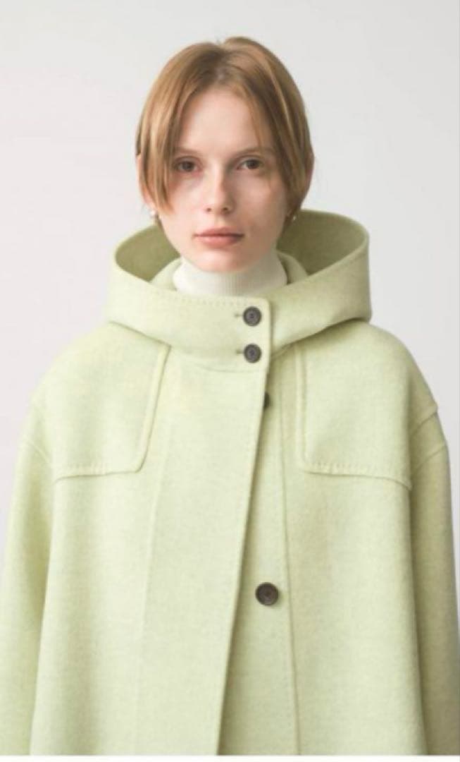 ebure メランジビーバー フーデットロングコート ライトイエロー