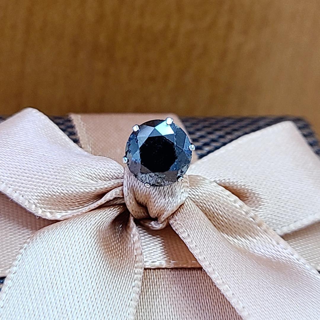 男女兼用 1.5ct ブラック ダイヤモンド Pt900 片耳 ピアス 鑑別