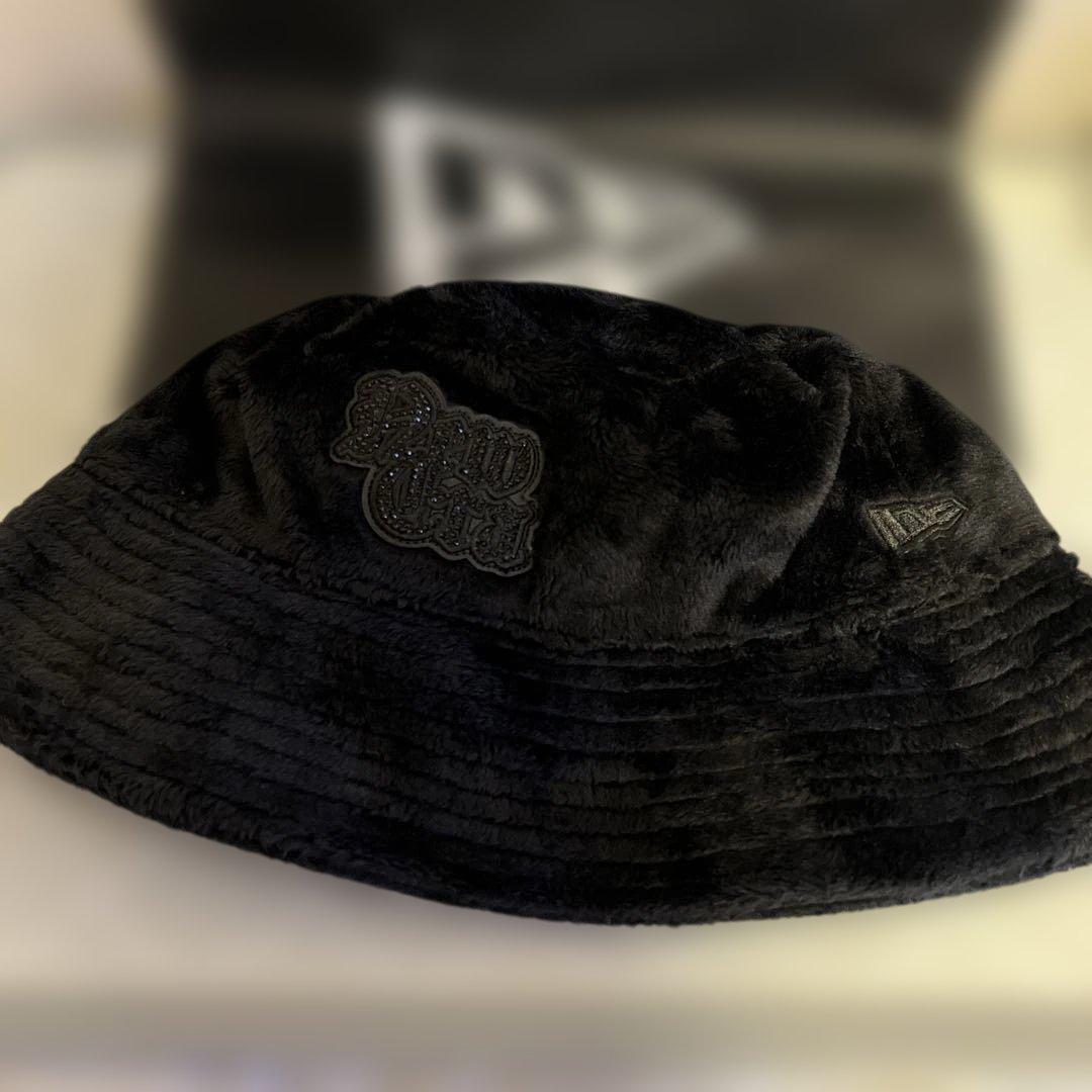 バケット01 セーラーブリムMicro Fur Rhinestone ブラック