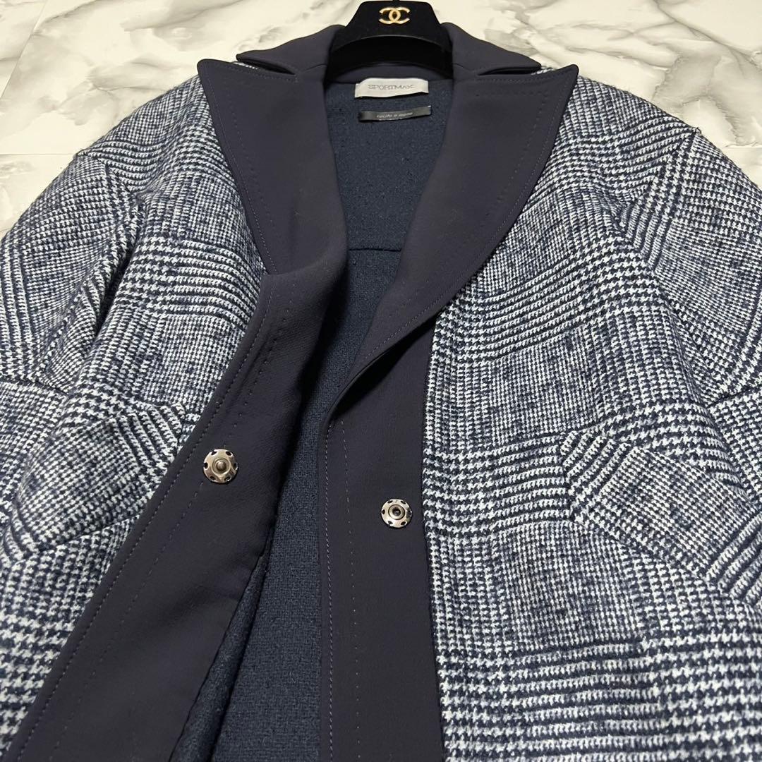 【美品】スポーツマックス　クチートアマーノ　チェスターコート　ゴートレザー　紺