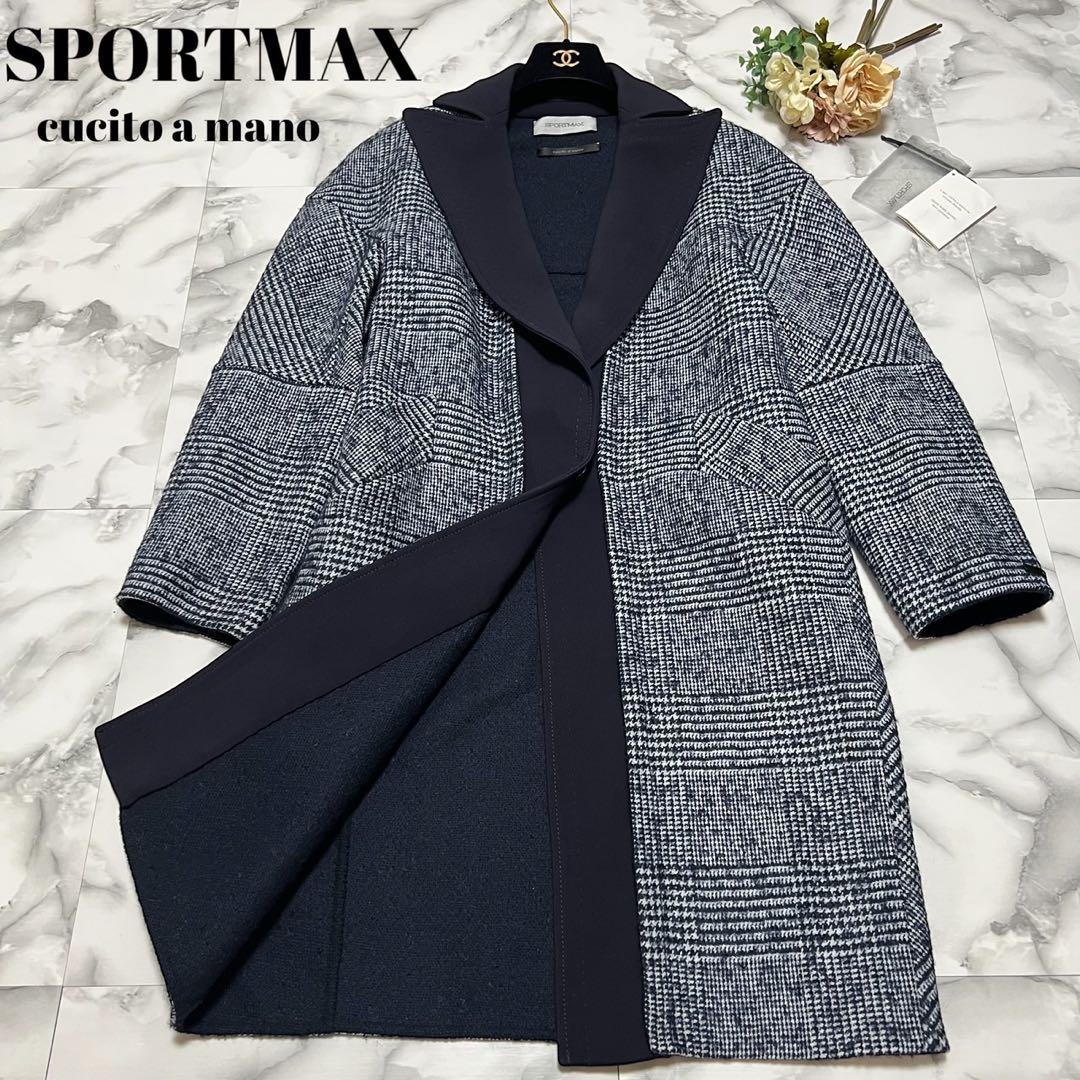 【美品】スポーツマックス　クチートアマーノ　チェスターコート　ゴートレザー　紺