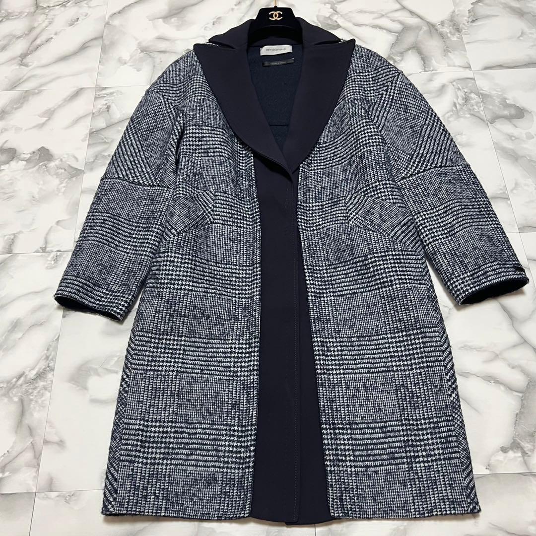 【美品】スポーツマックス　クチートアマーノ　チェスターコート　ゴートレザー　紺