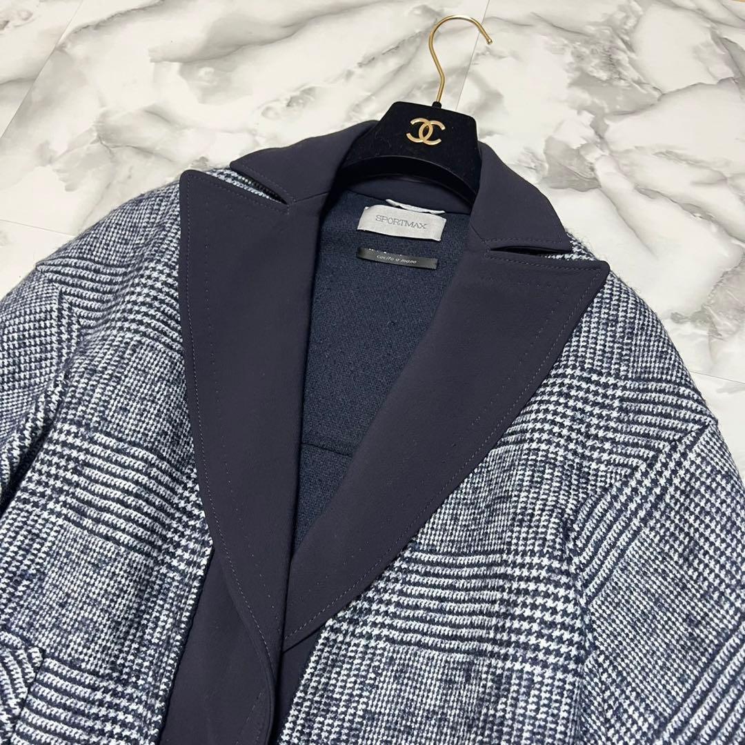 【美品】スポーツマックス　クチートアマーノ　チェスターコート　ゴートレザー　紺