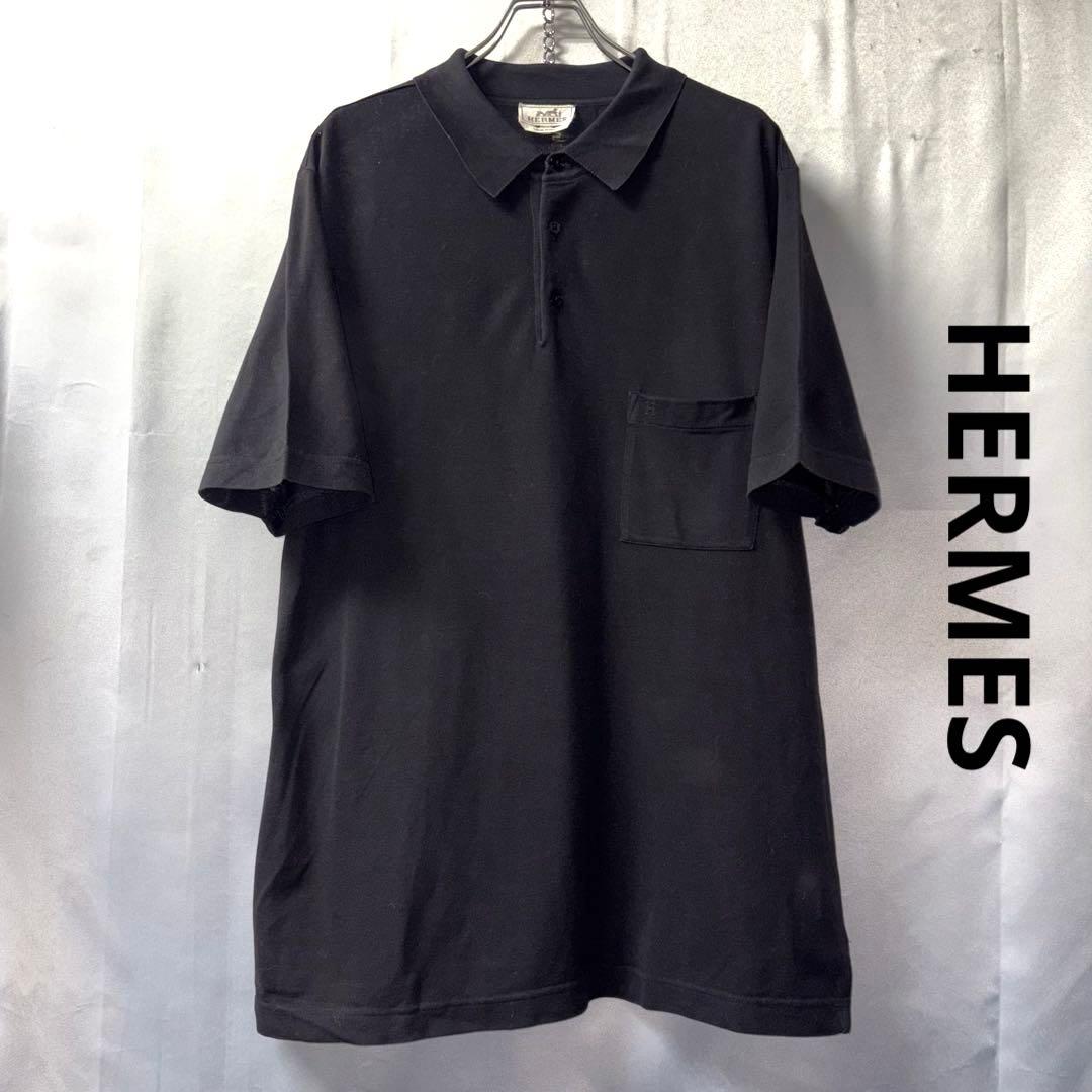 HERMES エルメス イタリア製 BLACK ブラック ポロシャツ