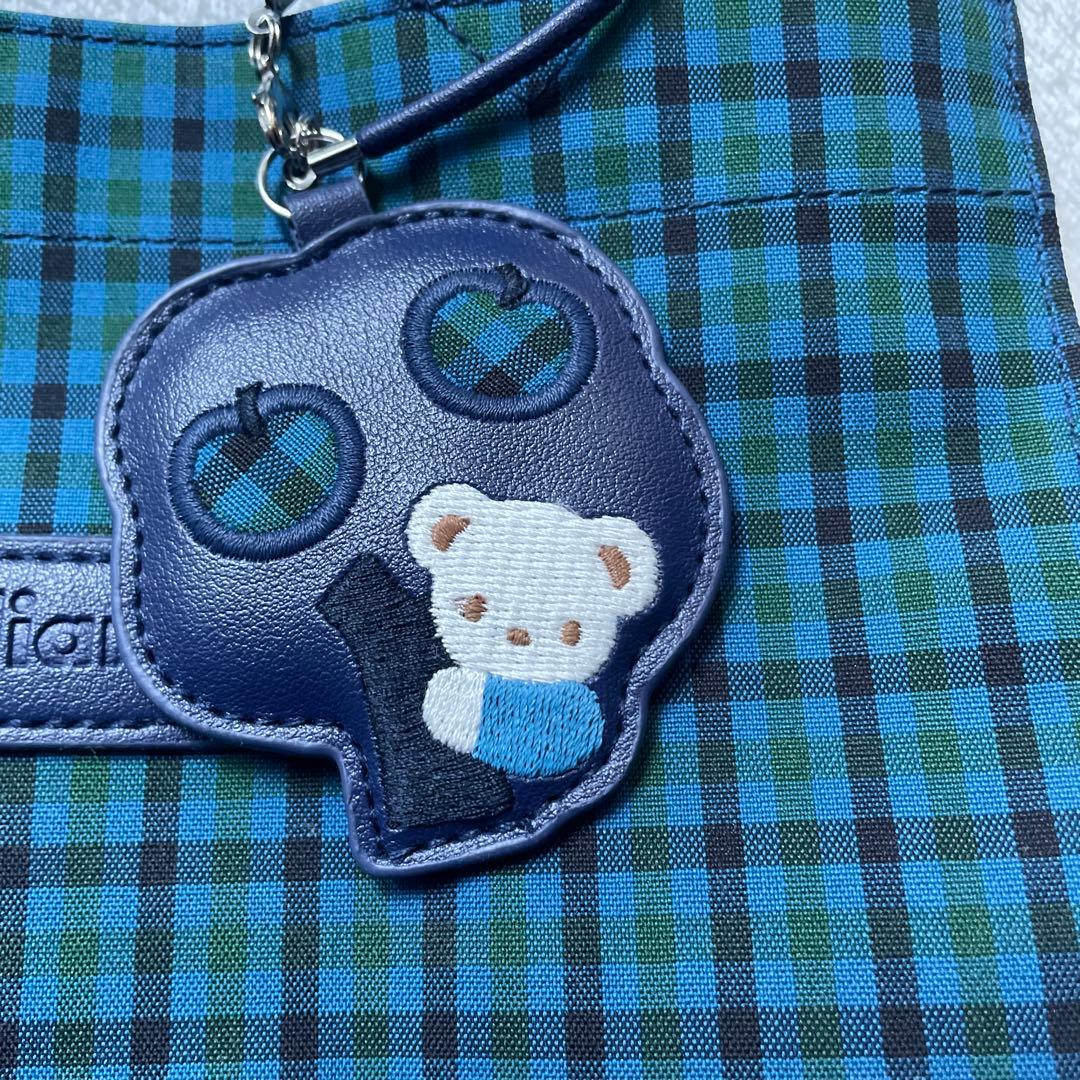 familiar 青チェック バッグ 小　ファミリア　トートバッグ