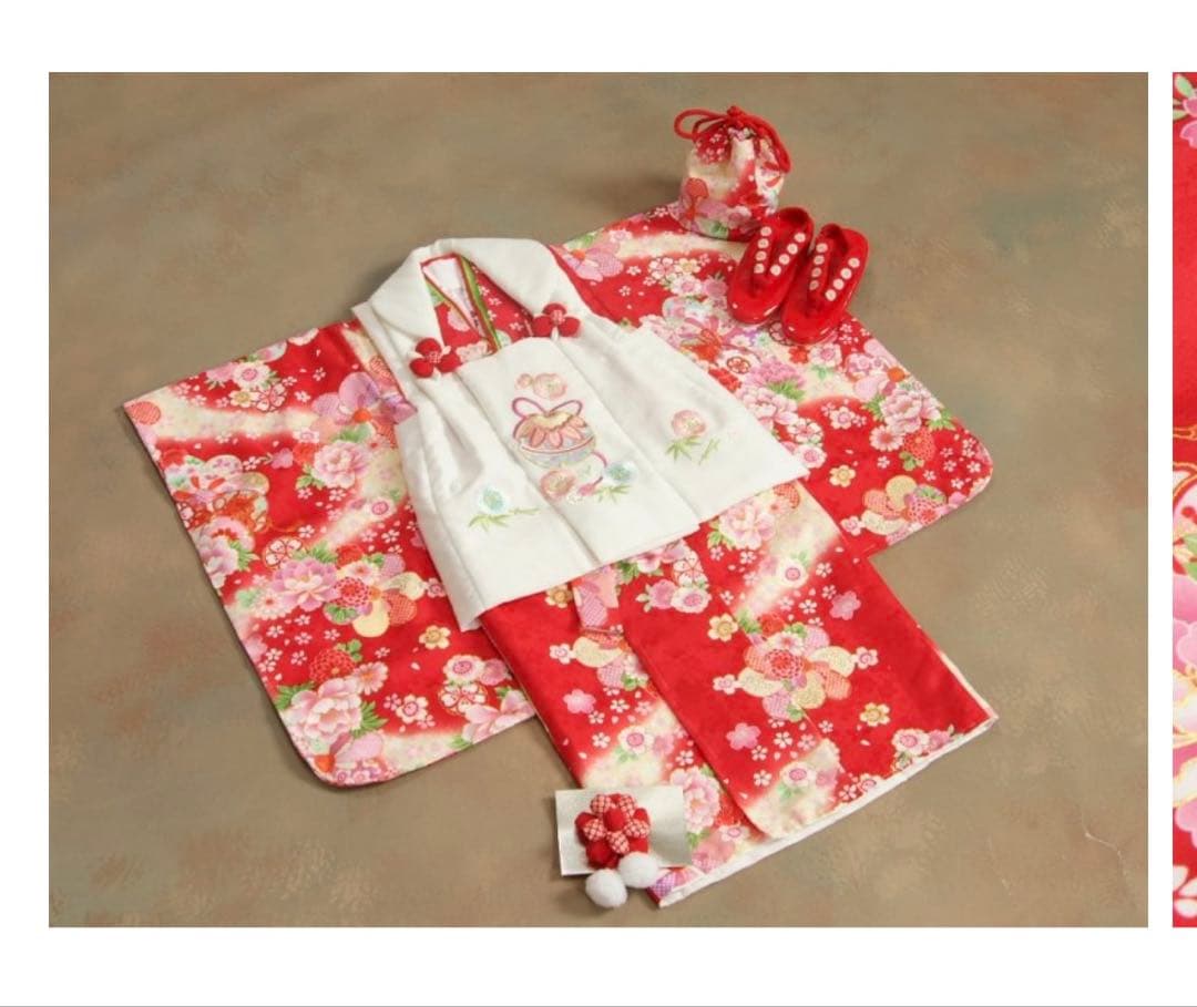 赤い花柄着物セット 子供用 七五三