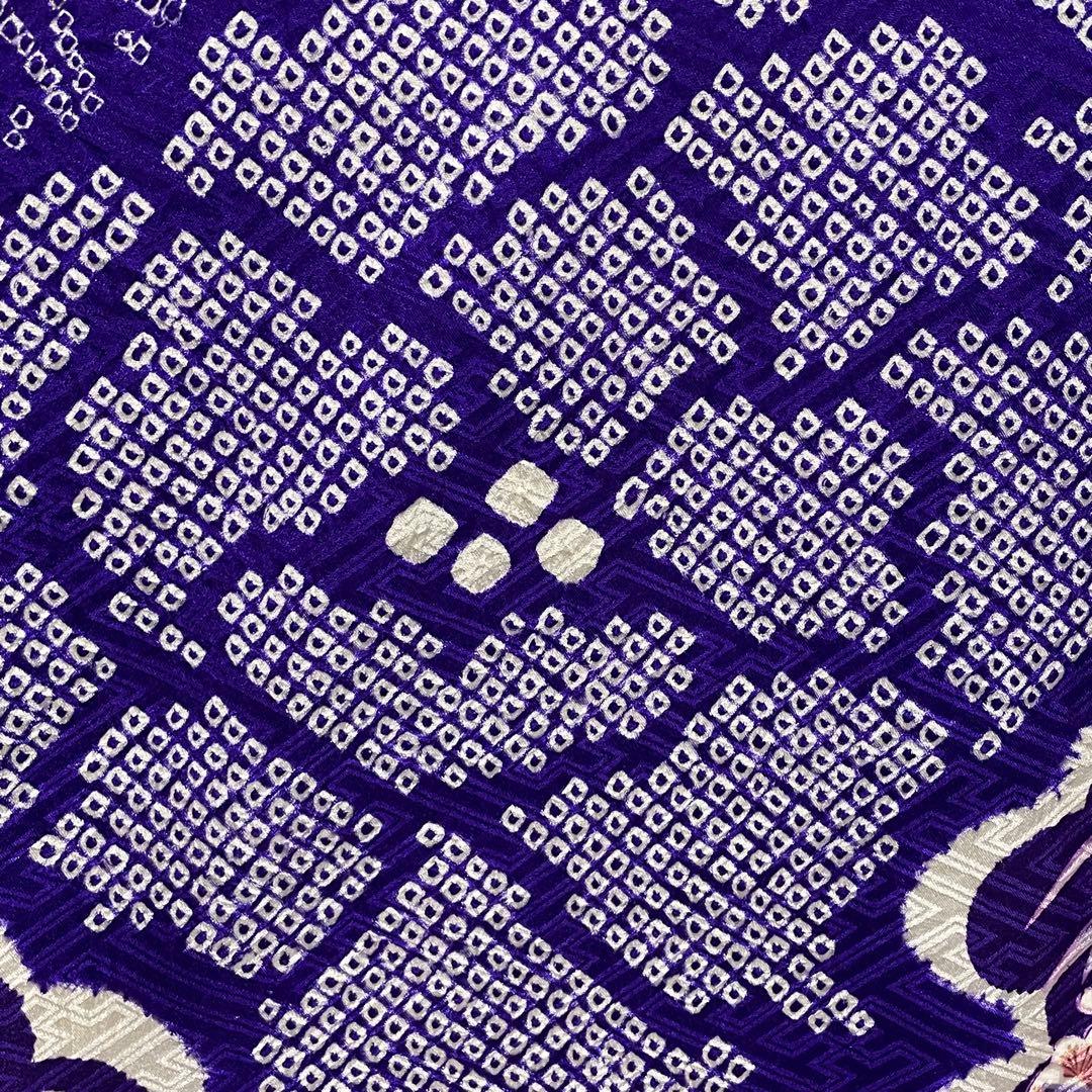 D858 振袖　絞り　花模様　正絹　着物　袷　極美品