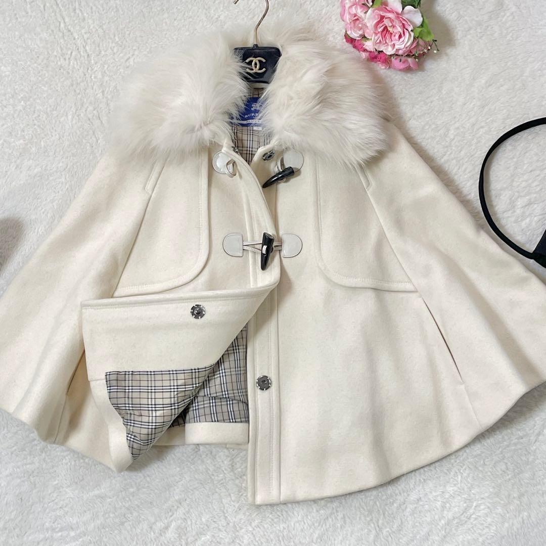 美品● バーバリーブルーレーベル ポンチョ ファー フォックス ウール 38