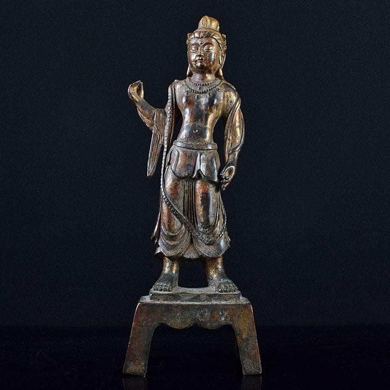 マツ　仏教美術　古銅鍍金　チベット仏　仏像　置物　D　R8634